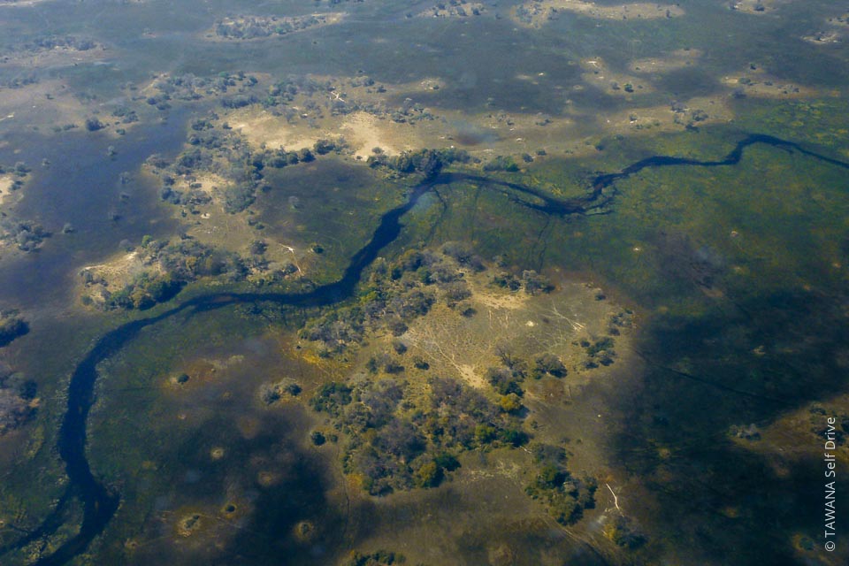 Vue aérienne du Delta de l'Okavango, Botswana