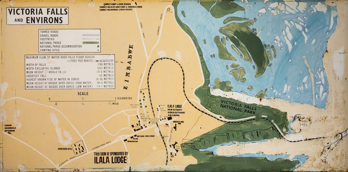 Victoria Falls, Zimbabwe : ancienne carte de la ville